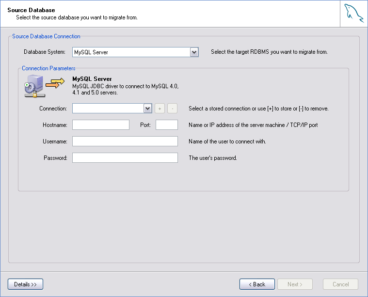 Source database – MySQL