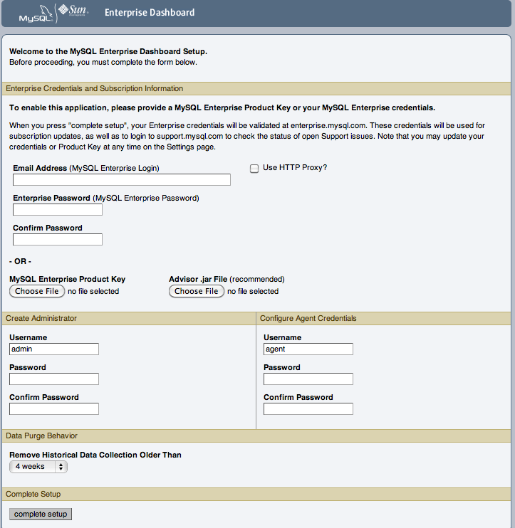 MySQL Enterprise Monitor: Initial
            dashboard log-in