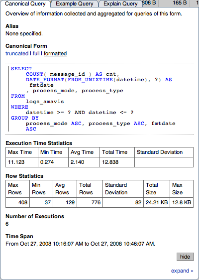 MySQL Enterprise Dashboard:
              クエリの「クエリ情報」タブ