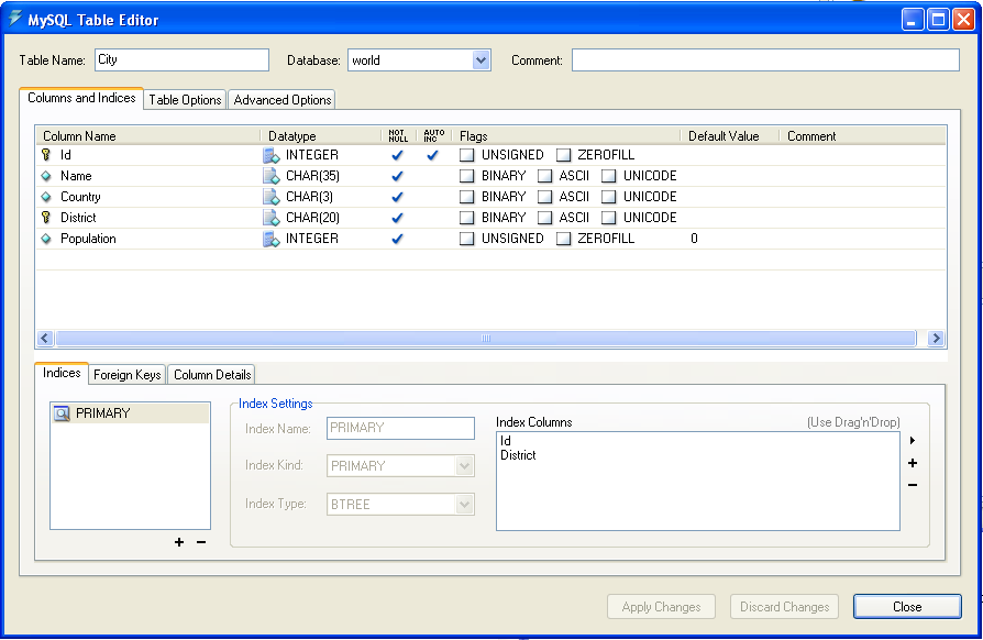 The MySQL Table Editor