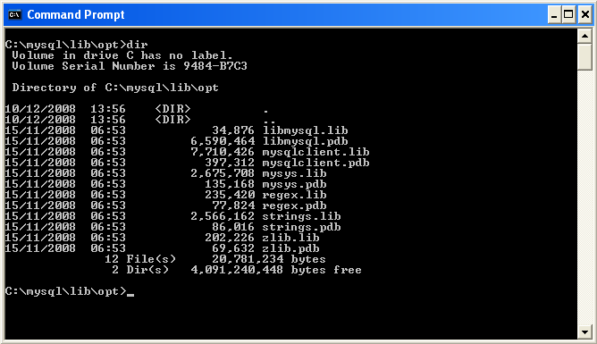 Typical contents of MySQL lib/opt
              directory