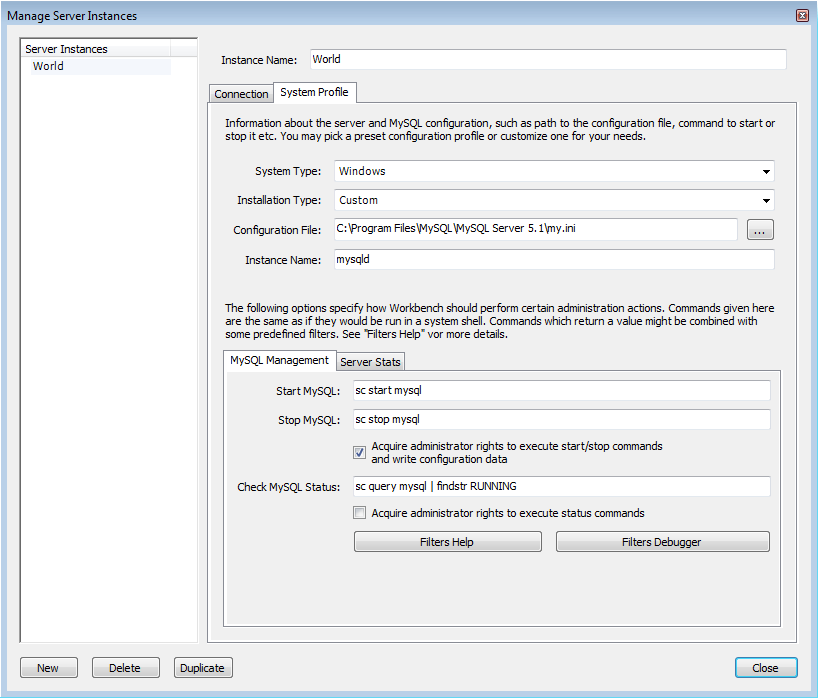 Server Instances Wizard