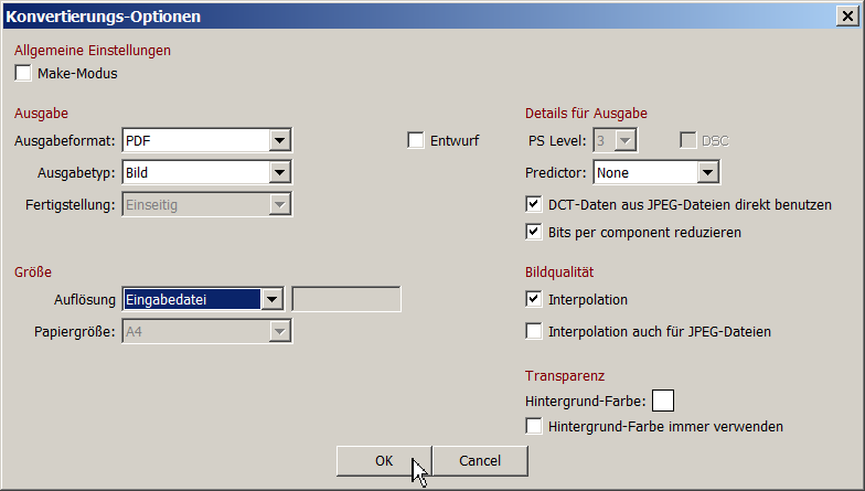 Dialogbox "Konvertierungs-Optionen"